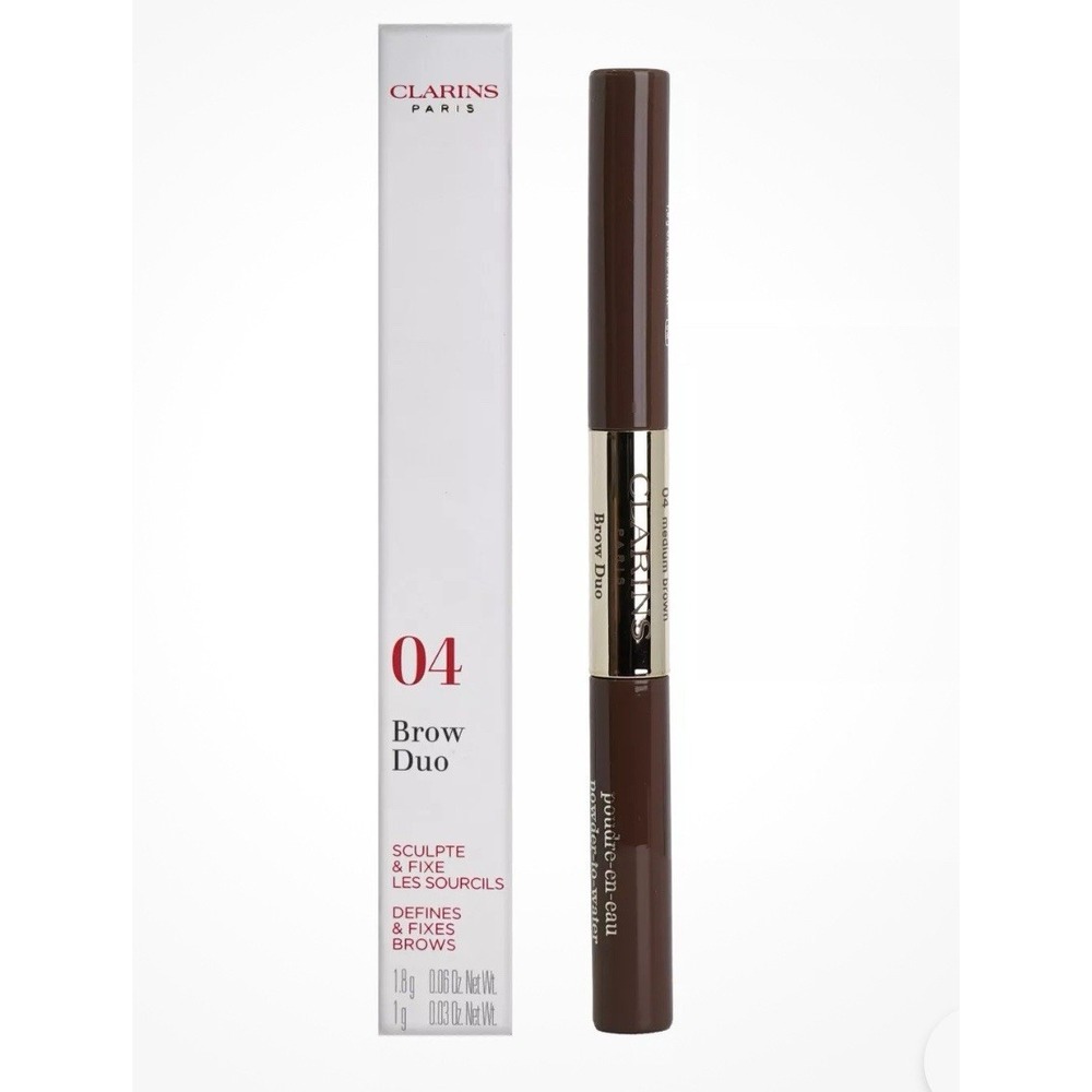 Clarins Brow DUO Defines & Fixes (04) Medium Brown All Skin Types 0.03 OZ‎